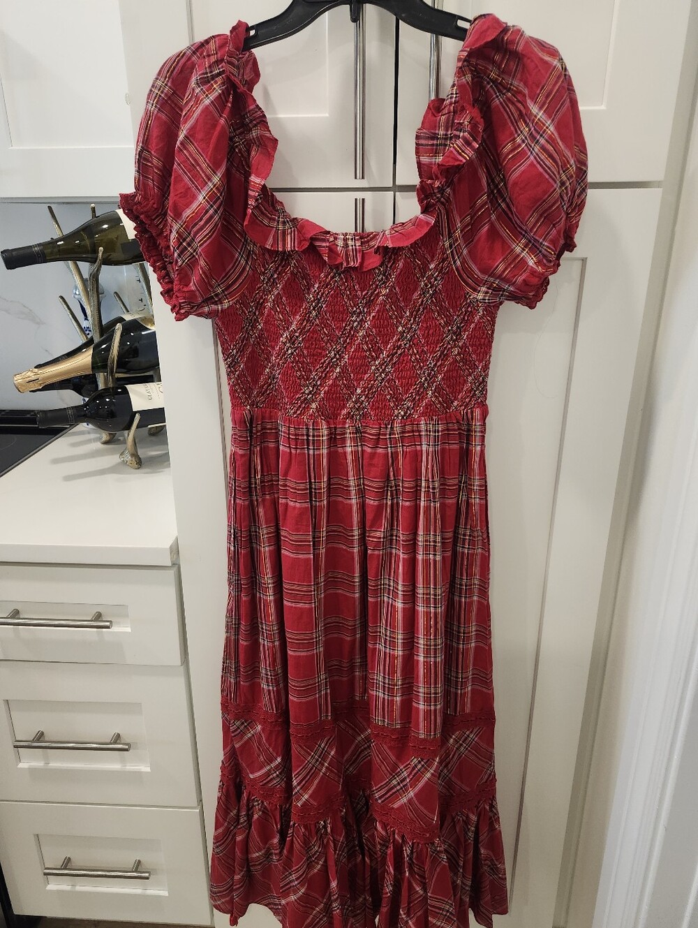 LoveShackFancy LondonTartan Gerania Red Plaid Smocked Midi Dress Sz S NWT - Picture 8 of 15